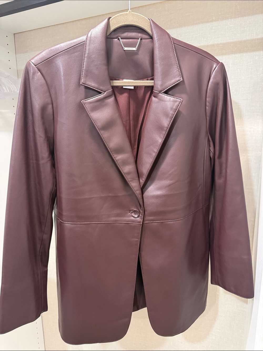 Never worn - Chico's Deep Burgundy Faux Leather Single-Button Blazer